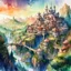 Placeholder: dnd, fantasy, watercolour, large strokes, stylistic, landscape, illustration, capital city, opulent, magnificent