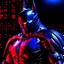 Placeholder: Futuristic Batman incredibly hyper-detailed black background red colors silver and black 8k digital artwork