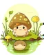 Placeholder: magical kawaii mushroom with a big, frowning mouth and droopy eyes, sitting on a mossy log in a quiet and peaceful forest, lost in its own thoughts, high details, forest background, cute, kawaii, style