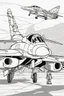 Placeholder: coloring page for kids, army jet, thick outline, low details, no shading, no color