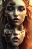 Placeholder: rustic girl, black, dark night atmosphere, 8K, close-up face, anatomically perfect face, india, tree on face, durty face, bold lips, brown eye, brown face,