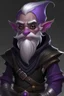 Placeholder: dnd androginous male gnome with dark grey skin, purple eyes, white hair, black clothing