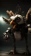 Placeholder: chicken monster robot with eerie lighting and a haunting atmosphere , photo / ultra realistic cinematic