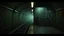 Placeholder: GAME CONCEPT ART .two poin perspective.Station platform and stairs from side .Inside the old subway tracks, . Low light and closed green moss walls. Like the original design of the game space ,digital art.landscape,far camera old painting,2 Chen and George Hopper, Rembrandt lighting, a dark green color scheme, ethereal light. --ar 13:16 --v 6. 0 metro game