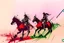 Placeholder: Hun Arrow Crossers on horseback, scorched earth, thunderstorm, red, white, green watercolor and ink