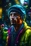 Placeholder: hyper real oil painting portrait of jugglar in slimy bubbles and gelatinous background, zeiss prime lens, bokeh like f/0.8, tilt-shift lens 8k, high detail, smooth render, down-light, unreal engine, prize winning