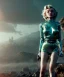 Placeholder: Ultra Realistic retro sci-fi 1960 scene, waist up view portrait, blonde woman, sweet young Marilyn Monroe face, perfect iris, tight latex coat, alien planet background, tight style, steel sphere dron levitating, fog, rain, soft color, highly detailed, unreal engine 5, ray tracing, RTX, lumen lighting, ultra detail, volumetric lighting, 3d, finely drawn, high definition, high resolution.