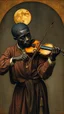 Placeholder: Hieronymus Bosch style , a black man playing the violin