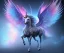 Placeholder: unicorn with glowing wings, shadow, abstract surreal fantasy art, highly detailed, intricate patterns on wings, soft studio lighting, smooth dark blue background 64k