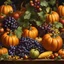 Placeholder: pumpkins, apples, grapes, corn, and more,colorful8k resolution concept art,By Leonardo da vinci,Michelangelo,Raffaello deep color, daytime Lighting, digital illustration, 4K, Hyperdetailed, Intricate Details, 3D shading, Art of Illusion