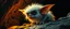 Placeholder: pen outline with some neon airbrush, glowing quickling gollum gremlin in the shadows with long fluffy white fur looking at awesome glowing cave painting, pin hole camera, in the style of Rembrandt