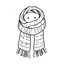 Placeholder: A black and white cute drawing of a scarf . Only outline, white background,for kids