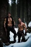 Placeholder: two Handsome and muscular 30 year old shirtless mountain men , dark fantasy, snowy forest