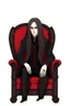 Placeholder: ragazzo vampiro di bellissimo aspetto giovane seduto su una poltrona con capelli lunghi stile realistico