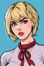 Placeholder: female, short blonde hair, comic book style art, serious looking