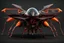 Placeholder: f16-fighter-jet wasp genetically spliced hybrid, black red and orange, biopunk, organic surrealism, in flight, photorealistic, 8k 3d, bilateral symmetry, 8 limbs, jet intake and exhaust, wings