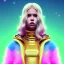 Placeholder: blonde woman teenager, gold teeth, feather sweater, purpurin, retro futuristic, latex dress, gradient color, BLUE, PINK, CYAN, neon, insanely detailed, 16k resolution, perfect eyes, cinematic smooth, intricate detail