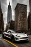 Placeholder: A Tesla's 'Cybertruck' is drifting at top speed, near the "Empire State Building' in New York. CINEMATIC. WIDE ANGLE LENS. PHOTO REAL.