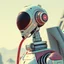 Placeholder: a retro-futuristic android, space age, dystopia, stylised, digital art, 3d render
