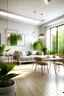 Placeholder: Generate a modern living room and dinning room, with plants, windows and space