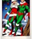 Placeholder: two elves. woman and man. Christmas scene. poster. marvel comic. low-key