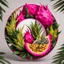 Placeholder: Round picture frame in the colors of dragon fruit on a light background to remove