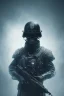 Placeholder: All Black German soldier, high tech skull special forces helmet, platinum helmet, white smoke, dark, rage, sorrow, high definition, ultra 8 k, volumetric lighting, blue fire, fog