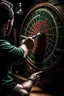 Placeholder: A Player shoot darts on a board