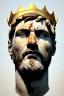 Placeholder: Ultra Realistic image, Roman sculpture, white marble material, Lionel Messi, gold Laurel leaves wreath, god crown, renaissance ornaments, one gold star in heart, sun ornament, sun rays background, chisel style, waist up portrait, emperor style, epic, celestial, cinematic lighting, God light, god rays, 4k resolution, smooth details, ornate details, soft lighting, unreal engine 5, art station, substance 3d.