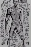 Placeholder: man in full body spandex with runes all over it drawn in marker