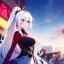 Placeholder: Clear focus, 8k, beautiful lighting, vibrant colors, girl, white hair, long hair, vibrant red eyes, ponytail, messy hair, nervous, looking away,