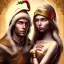 Placeholder: two elves. woman and man. Christmas scene. photorealistic. low-key