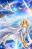 Placeholder: cosmic woman angels smile,admiral high commander from the future, one fine whole face, crystalline skin, expressive blue eyes,rainbow, smiling lips, very nice smile, costume rainbow pleiadian, Beautiful tall woman pleiadian Galactic commander, ship, perfect datailed golden galactic suit, high rank, long blond hair, hand whit five perfect detailed finger, amazing big blue eyes, smilling mouth, high drfinition lips, cosmic happiness, bright colors rainbow, blue, pink, gold, jewels, realist,8k