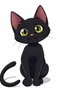 Placeholder: thin black cat on white background, sitting proud smile, large eyes, anime