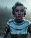 Placeholder: Ultra Realistic retro sci-fi 1960 scene, waist up view portrait, blonde woman, sweet young Marilyn Monroe face, perfect iris, tight latex coat, Strange planet background, Retro sci-fi style glass helmet, sphere dron, fog, rain, soft color, highly detailed, unreal engine 5, ray tracing, RTX, lumen lighting, ultra detail, volumetric lighting, 3d, finely drawn, high definition, high resolution.