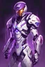 Placeholder: Futuristic soldier that heavily resembles Samus Aran, but is male. Has purple lighting for the visor and arm cannon, and is white armor. 2D Drawn art