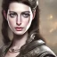 Placeholder: Anne Hathaway, rosto muito detalhado, vestindo roupa viking, efeito de névoa, efeito de particulas