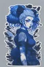 Placeholder: Sticker Goth Creepy cyberpunk huge girl, illustration by Katsushika Hokusai, darkblue tones,high detailed, 4k resolution, digital paiting, cute, art, no background,