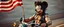 Placeholder: hi speed bad ass cyber punk masculine realistic rock star glam mickey mouse humanoid with hairy arms and chest, on trike , motion blurred background, holding american flag