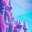 Placeholder: a pink castle, magical crystal pink castel, vertical light, pink and blue wisteria , pink vertical, blue lake,sharp, background vertical blue gradient vertical, elegant, highly detailed, artstation, concept art, smooth, sharp focus, illustration, 8k, splash art, wallpaper, key visual