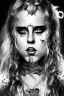 Placeholder: Danish singer MØ face, darkness style witch smiling end hell sureal blade high blood horn viking