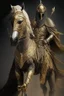 Placeholder: Arab warrior Full Body Full Armored Wearing Face Masculine Mysterious Powerful Fantasy High Quality Carrying his bow Golden clothes His horse behind him