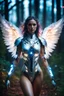 Placeholder: Front View night photography Beautiful Angel woman cyborg in Magical Forest full of lights colors, Photography Art Photoshoot Art Cinematic Soft Blur Colors - on Running Dramatic Pose