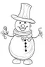 Placeholder: A cheerful snowman with a carrot nose and top hat, clean line art, white background, well outlined, for kids coloring book, clean line art, white background, well outlined, for kids coloring book.