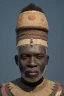 Placeholder: african head portrait, warrior costume, village, meditation, woods, galaxy sky, 8k quality