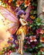 Placeholder: surreal blending picture in Luxurious outside fractals sharp colors,vibrant colorfull,standing pose sweet pose a Tinkerbell fairy wings queen hair purple, golden shiny adorned,in fractals outside ,fractals colorfull fully of flowers and leaves wall background