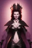 Placeholder: Geena Davis as evil queen in black leather, leather, busty, cleavage, angry, rage, stern look. character design by cory loftis, fenghua zhong, ryohei hase, ismail inceoglu and ruan jia. unreal engine 5, artistic lighting, highly detailed, photorealistic, fantasy