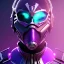 Placeholder: futuristic purple masked villain in galaxy, teal and purple smoke, detailed, realistic, 4k