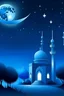 Placeholder: imagine a nigh view with stars, moon, white blue light, tree, mosque realistic view