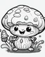 Placeholder: black and white digital art, kawaii style mushroom – human adult, mining action pose outdoors, realistic, outlined art, line art, adult coloring book no border